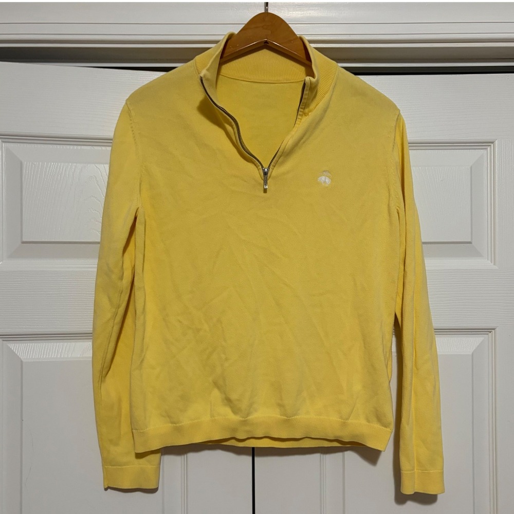 Brooks Brothers Quarter Zip Pullover Womens L Yellow Prep Logo Fall Coastal Core